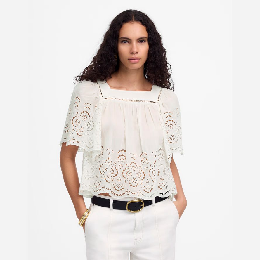 womens madewell occhiello flutter maniche top bianco