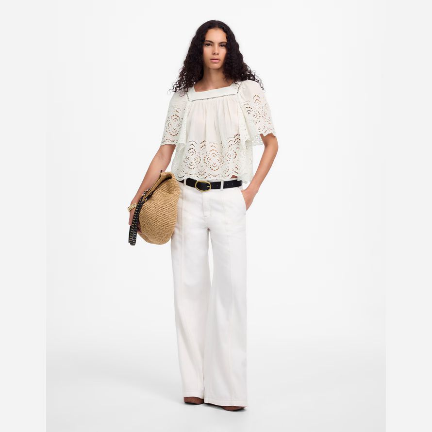 womens madewell occhiello flutter maniche top bianco