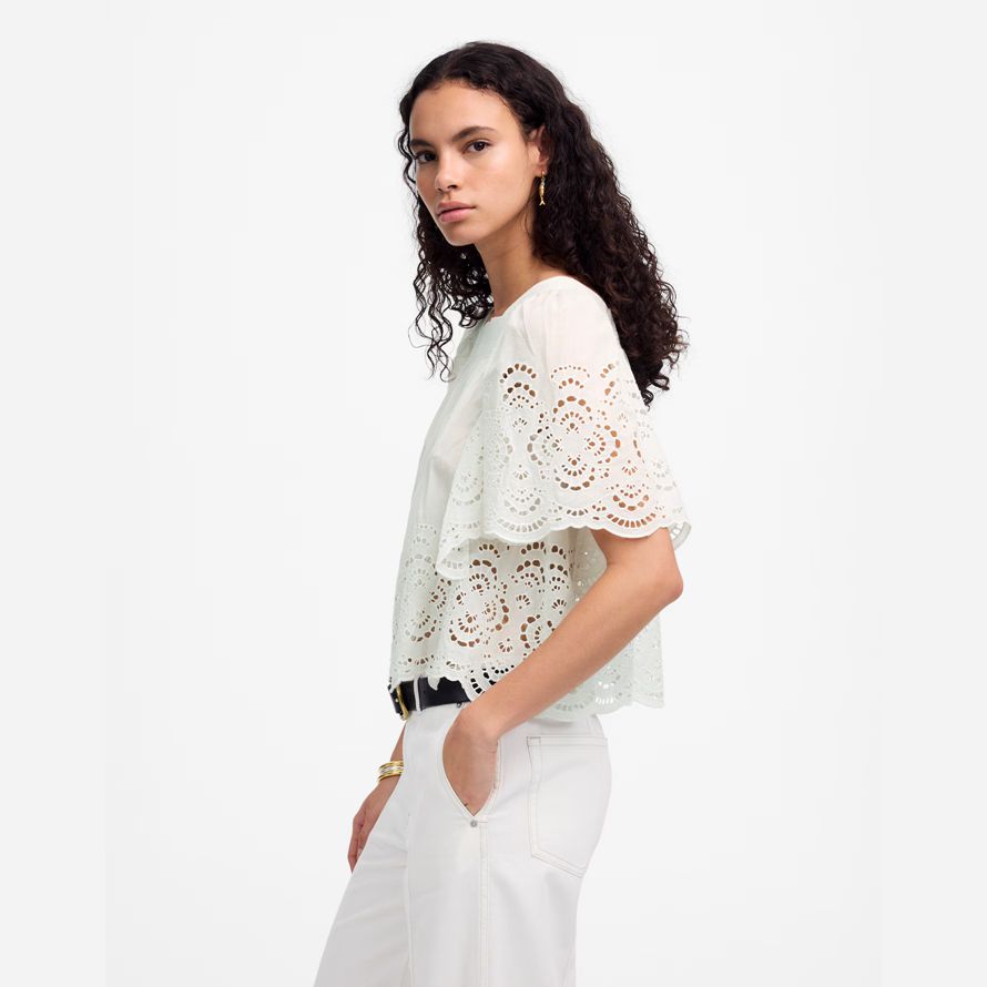 womens madewell occhiello flutter maniche top bianco