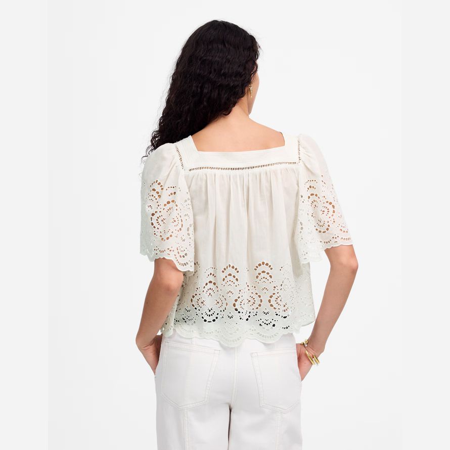 womens madewell occhiello flutter maniche top bianco