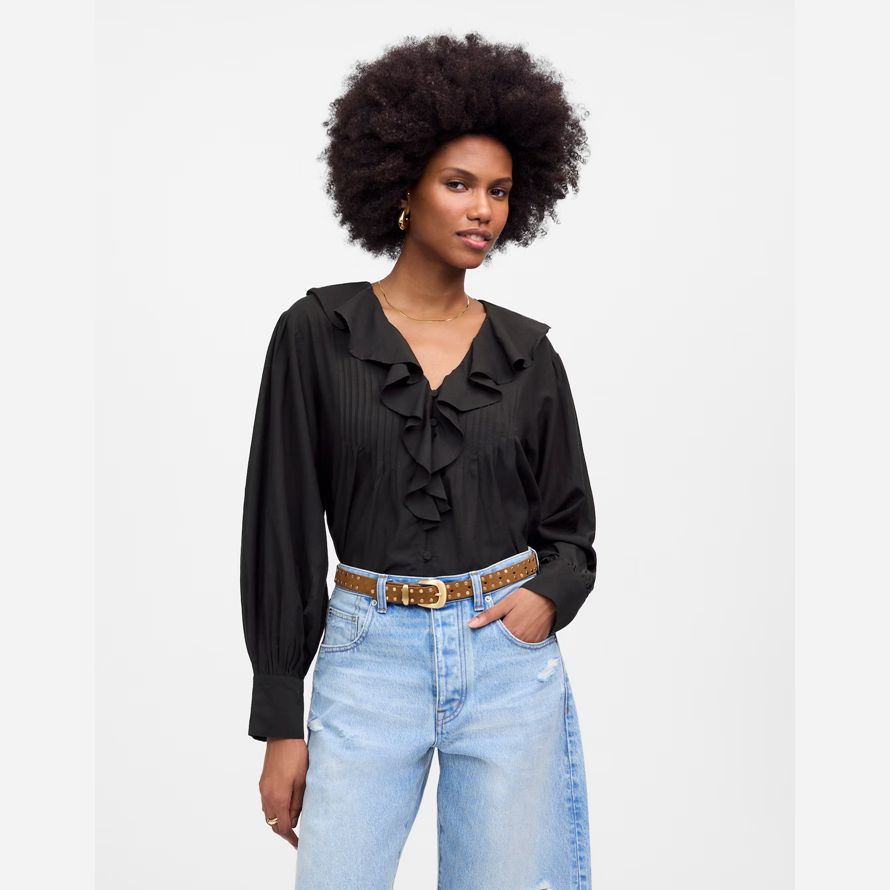 nero madewell arruffato pintucked manica lunga womens top