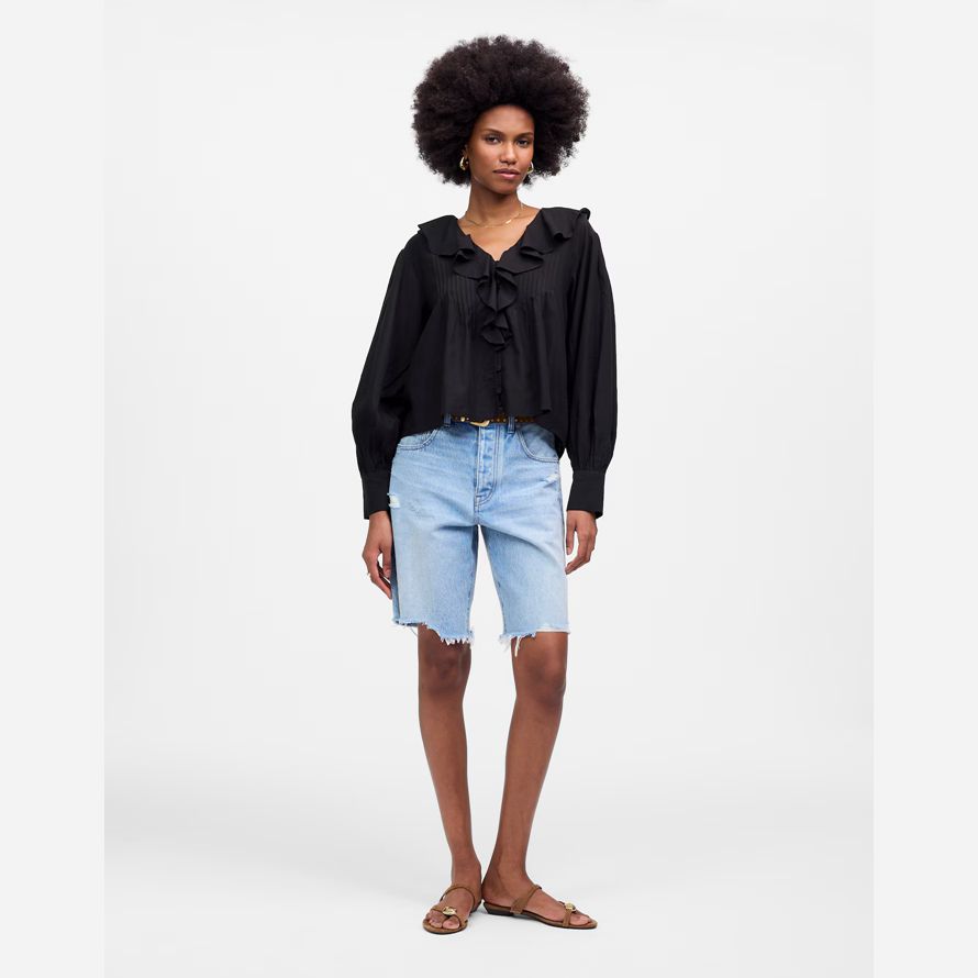 nero madewell arruffato pintucked manica lunga womens top