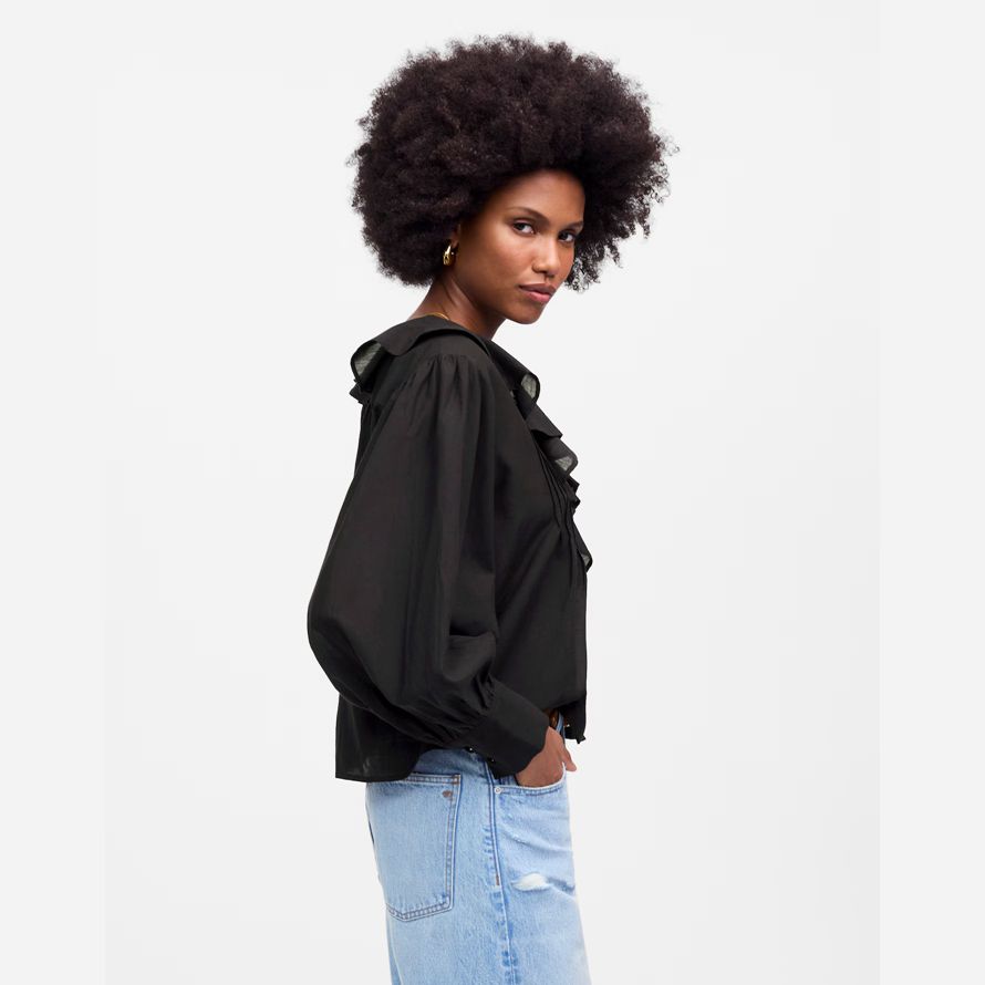 nero madewell arruffato pintucked manica lunga womens top