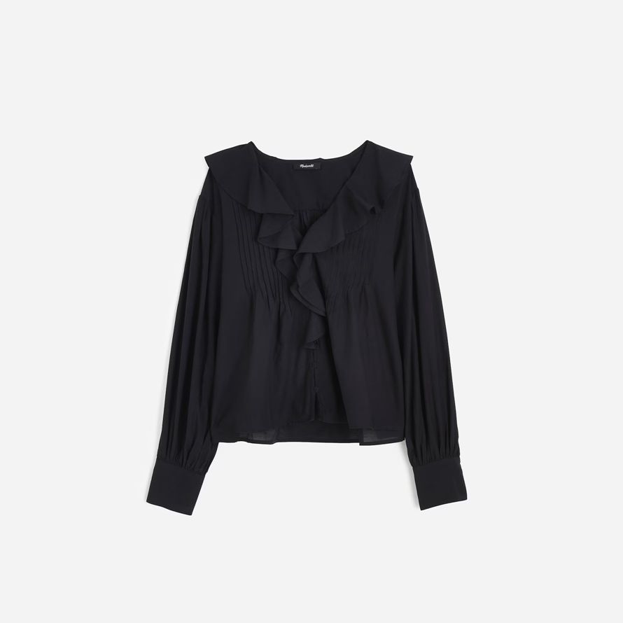 nero madewell arruffato pintucked manica lunga womens top